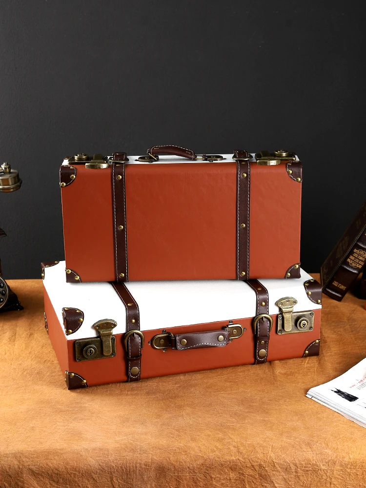 Color Blocking Storage Box,Vintage Leather Suitcase Showcase
