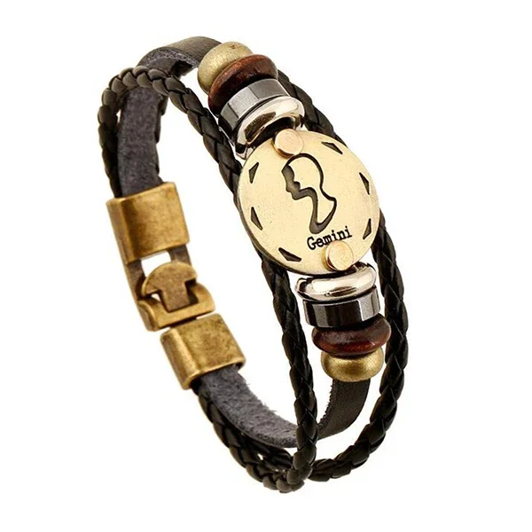 Bracelet En Cuir À 12 Constellations Avec Perles, Tissé À La Main