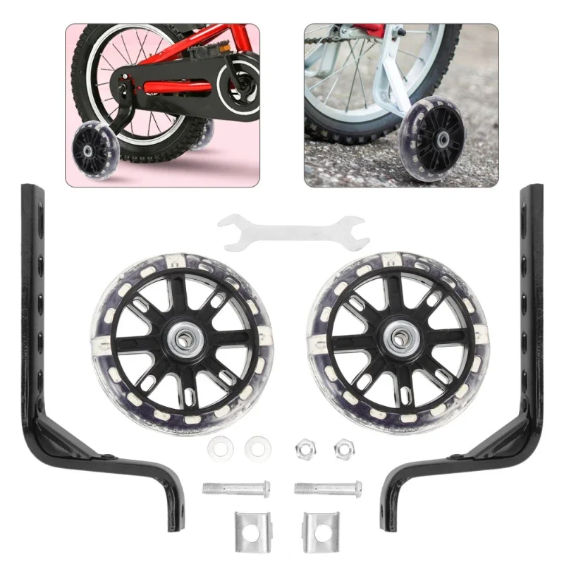 Children Bicycle Auxiliary Wheel Compatible 12-20 Inch Kids Bike Protection Balance Secondary Bike Riding Flash Wheel 1pair