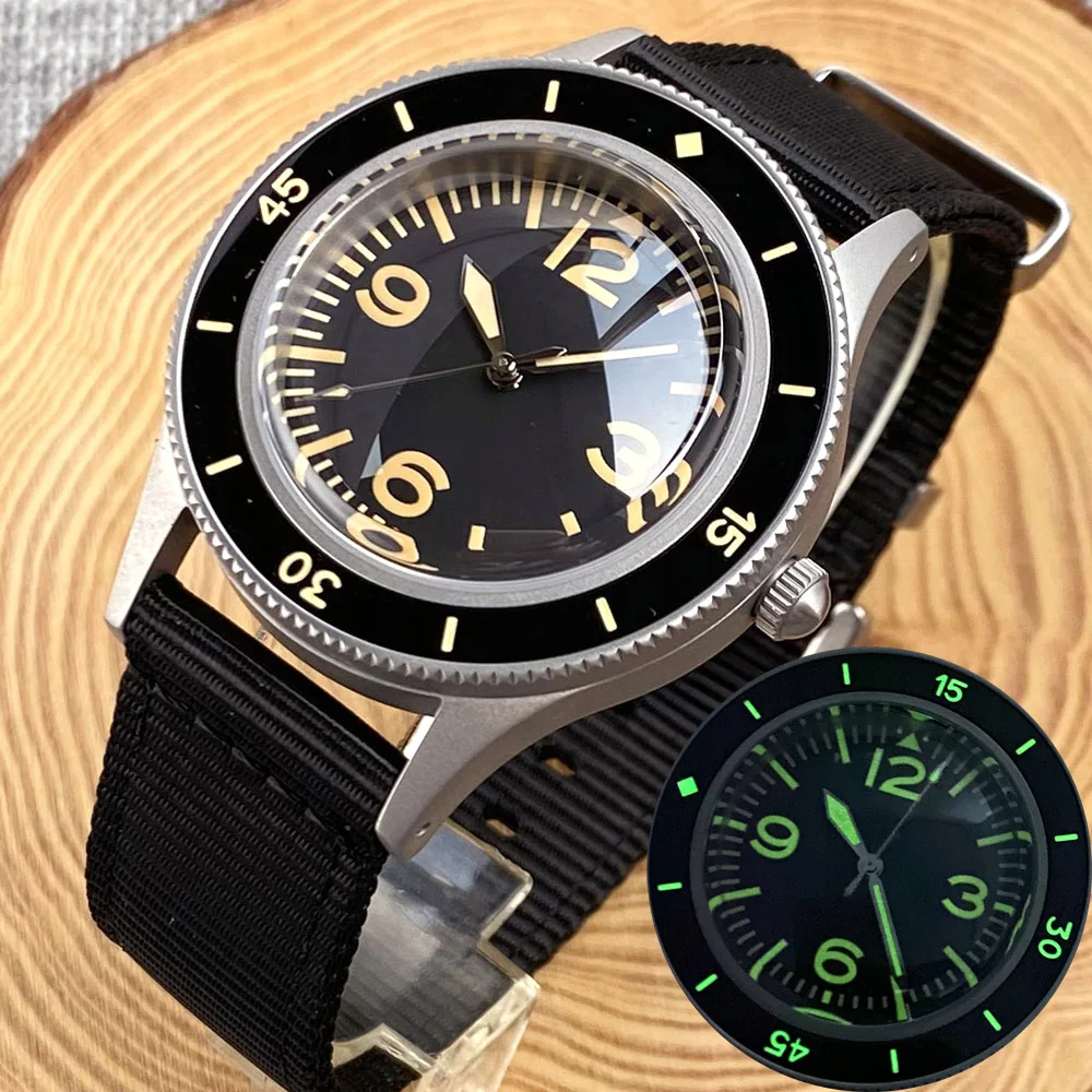 50-Fathoms 40mm 20ATM Retro Watch For Men Dome Sapphire Glass Yellow Mark Green Super Luminous Bezel Japan NH35A Automatic Watch japan nh35a pt5000 20atm waterproof 36mm double dome glass silver sandblast military watch for men retro automatic screw crown