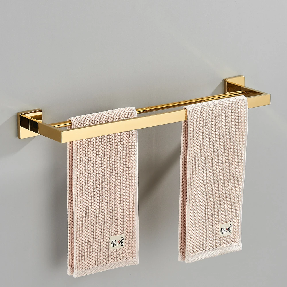 Bathroom Hardware Chrome towel rack towel holder Stainless Steel Towel Bar Bathroom Accessories Storage Shelf Double Pole 40cm Long