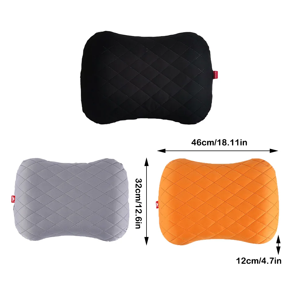 Inflatable Foldable Pillow Outdoor Travel Device Air Pillows Car Plane Head Rest Fixed Strap Case Relaxing Tool Recliner Gray