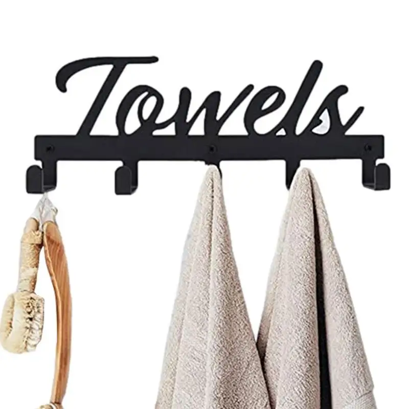 

Bath Towel Rack Wall Mounted Metal Towel Organizer Hooks Kitchen Bathroom Pool Beach Towels Bathrobe Clothing Hanger For Storage