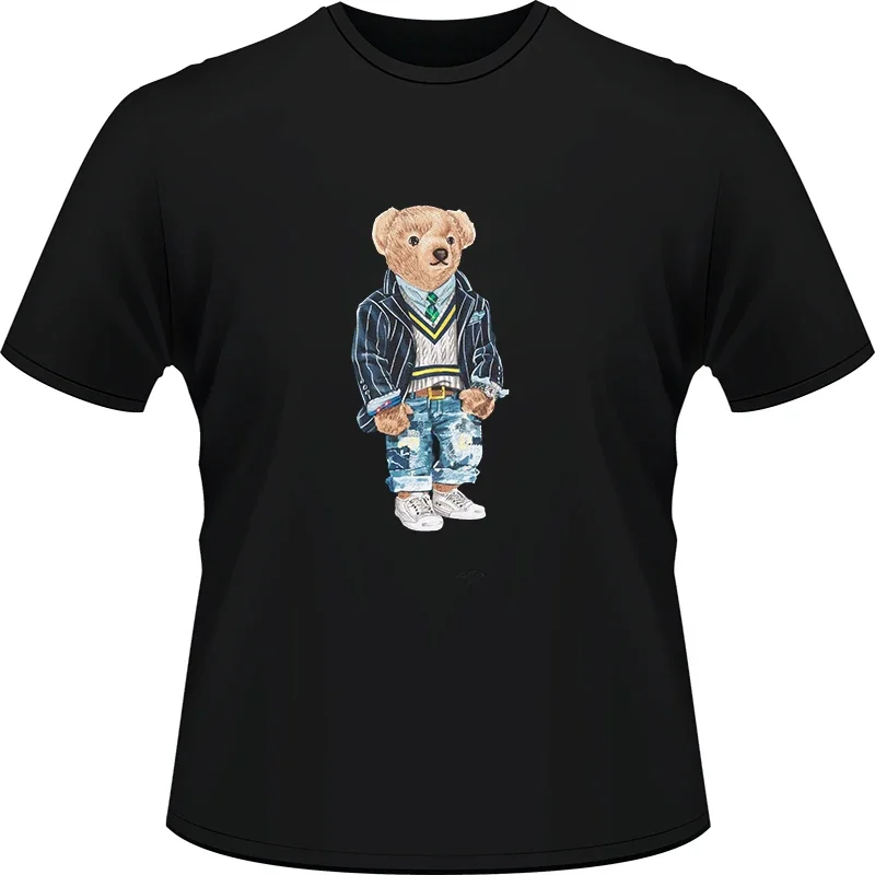 

Bears in Casual Suits Cotton T-Shirts Nostalgia Harajuku Breathable Otaku Portrait Student Anime Clothes for Women Unisex Tshirt