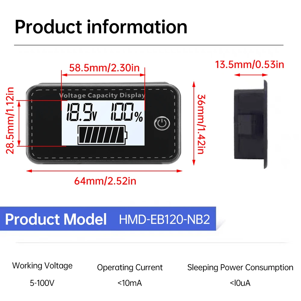 Misuratore Di Tensione E Capacità Batteria DC 12V-48V Con Display LCD E Allarme, Per Batterie Al Piombo