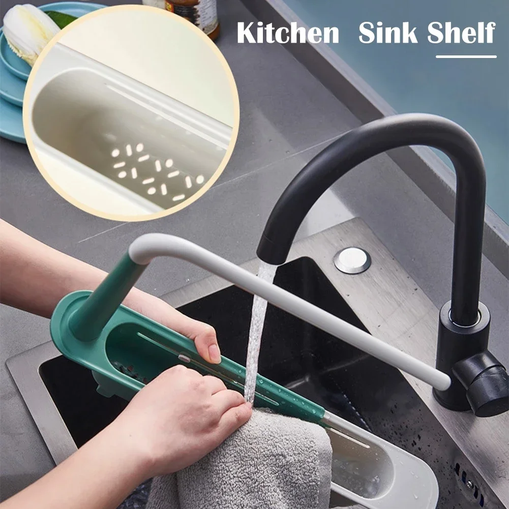 Kitchen Telescopic Sink Organizer Rack Telescopic Faucet Organizer for Soap Towel Sponge Storage Adjustable Shelf Storage Rack 2