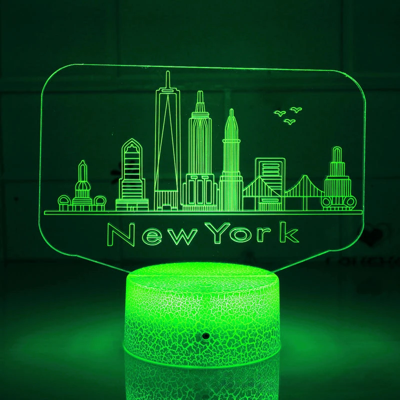 

3D Illusion Lamp New York Landmark 7 Color Changing Nightlight USB LED Visual Decoration Night Light Birthday Christmas Gift