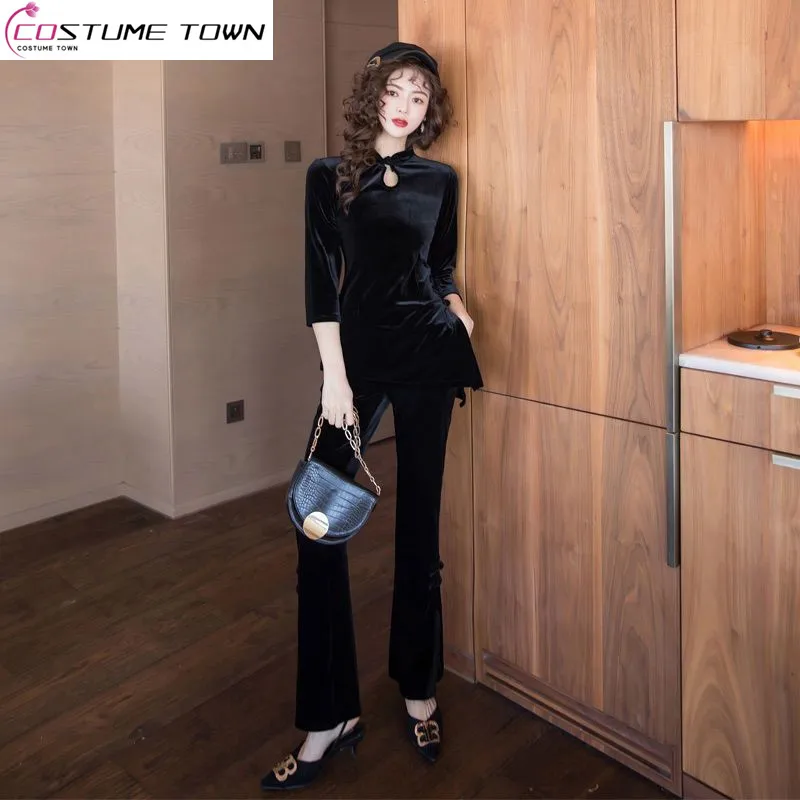 Autumn and Winter 2023 Style Slim Fit Suit Female Royal Sister Wide Leg Micro Bell-bottoms Fashion Slim Two Piece Set women fashion high waist stretch jeans joker slim fit color denim bell bottoms female flare trouser tassel micro flared jeans