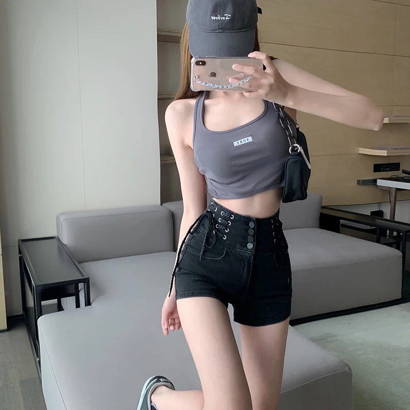 Sexy Women Denim Shorts Slim Fit Spring Summer Back Hollow Out High Wiast Female Bandage Jeans Shorts Botton Hot Short Jb90 running shorts