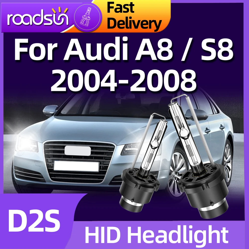 

Ксеноновые лампы Roadsun D2S, 2 шт., автомобильные фары ближнего света, 12 В, 6000 К для Audi A8 S8 2004 2005 2006 2007 2008