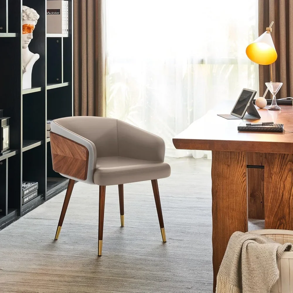 Modern Upholsted Accent Dining Chairs Set of 2,Mid-Century Faux Leather with Walnut for Kitchen,Office Waiting Room Arm Sitting 4