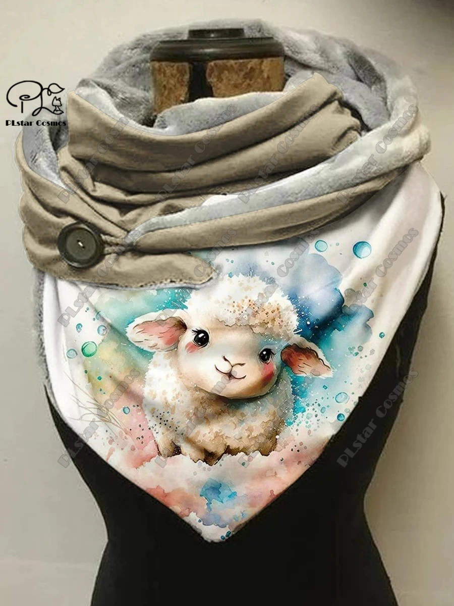 3D printed animal series cute rabbit unicorn alpaca pattern printed warm shawl scarf spring and winter small triangle scarf цена и фото