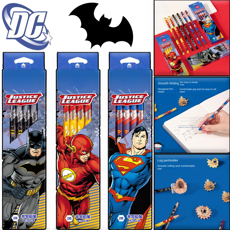 12Pcs Dc Comics Batman Cartoon Pencil Studenti Primari Cancelleria Hb 2B Black Write Draw School Bambini Penna In Scatola Regalo Di Compleanno