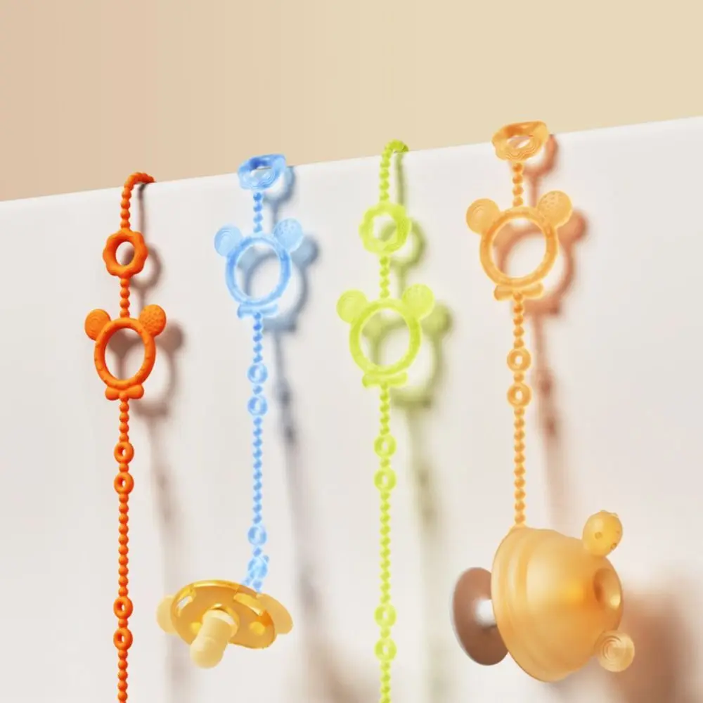 Anti-drop Chain Pacifier Holder Clips Nipple Accessory Cartoon Bear Baby Pacifier Chain Pure Color Silicone