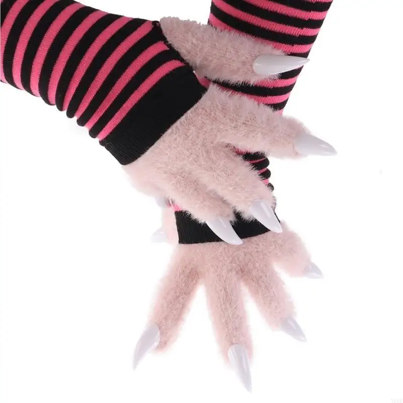 Kunstpelze Katzen Krallenhandschuhe Therians Pfoten Plüsch Fursuit Pfoten Halloween Cosplay Kostüm Tier Füchse Pfoten Fäustling – Detail 10