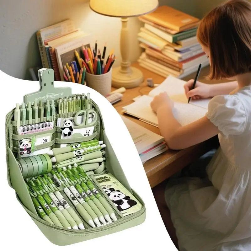 Cute Panda Pencil Case Set – Large Capacity Pen Pouch With Keychain & Stationery For Kids