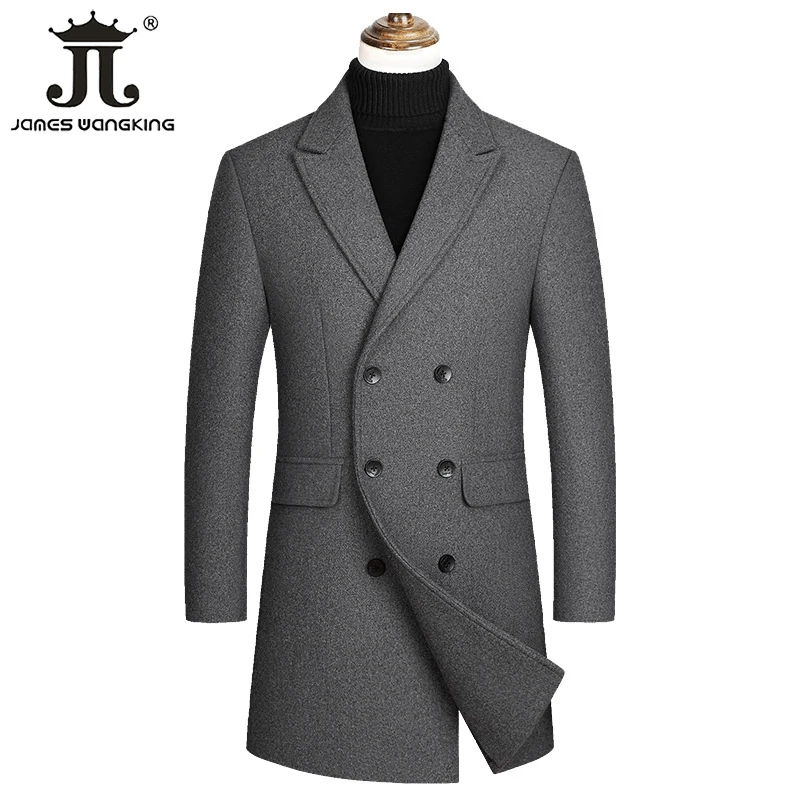 

2023 Autumn and Winter High -end Brand Double -breasted Men's Woolen Wool Coat Warm Trench Coat Male Casual Business Jacket