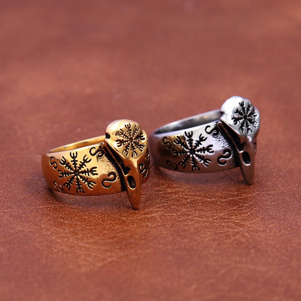 Anello Punk In Acciaio Inossidabile Viking Raven Skull Ring Vintage Viking Compass Cross Skull Rings Per Uomo Donna Norse Jewelry Dropshipping