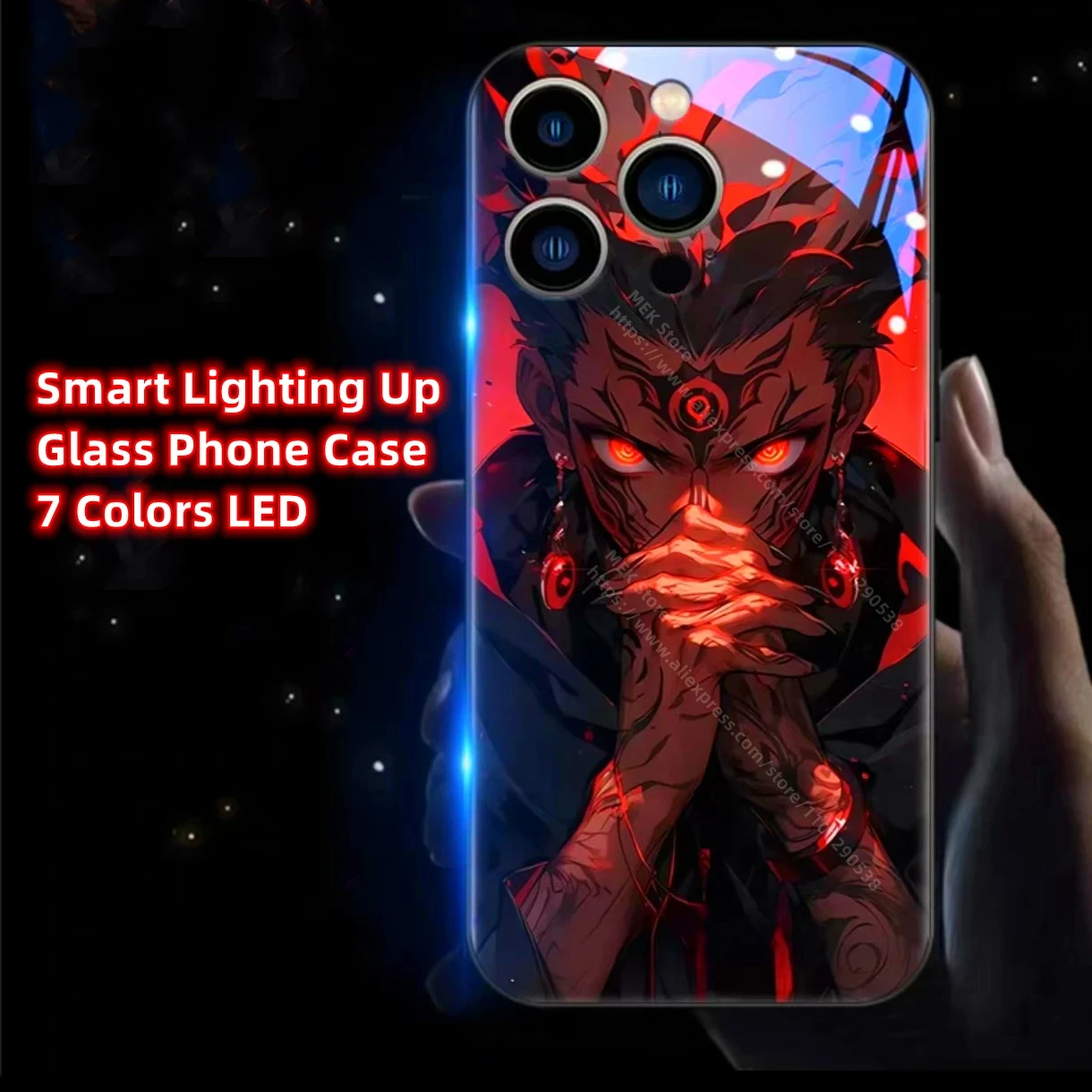 New Anime Jujutsu Role Smart LED Light Glow Tempered Glass Phone Case For Samsung S24 S23 S22 S21 S20 FE Note 20 Plus Ultra A54