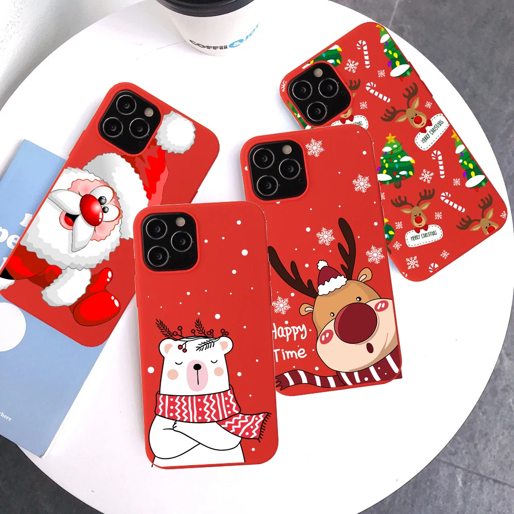 

Merry Christmas Red Phone Case For iPhone 11 12 Pro Max 6 7 8 Plus SE Santa Claus Cases For iPhone 13 XR X XS New Year Cover