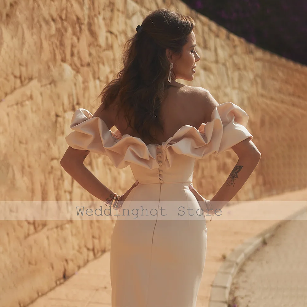 Column Cocktail Dresses for Women Ruffle Off the Shoulder Midi Cocktail Gowns Champagne Satin Crop top 2 Pieces Party Dress