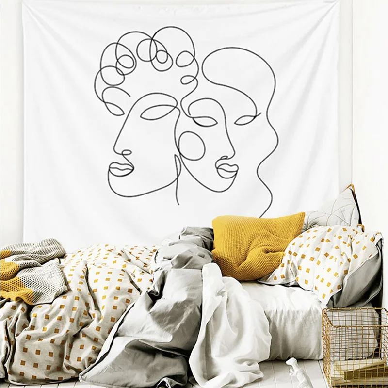 Washable Wall Tapestry Nordic Ins Abstract Character Line Tapestries Living Room Background Wall