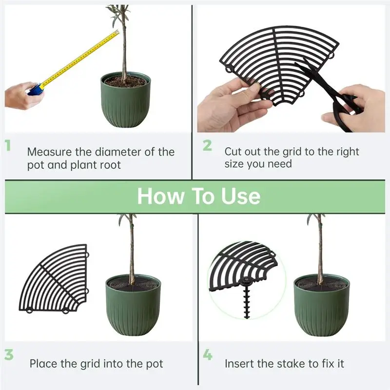 3Pcs Plant Pot Grids 11.8in Cuttable Grid Flower Pot Covers With 24 Stakes ABS Plant Flower Protectors Pets Digging Stoppers