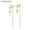 YUXINTOME 1 PC 925 en argent Sterling aiguille d'oreille coloré Zircon chaîne gland boucles d'oreilles pour les femmes deux trous boucle d'oreille bijoux A45