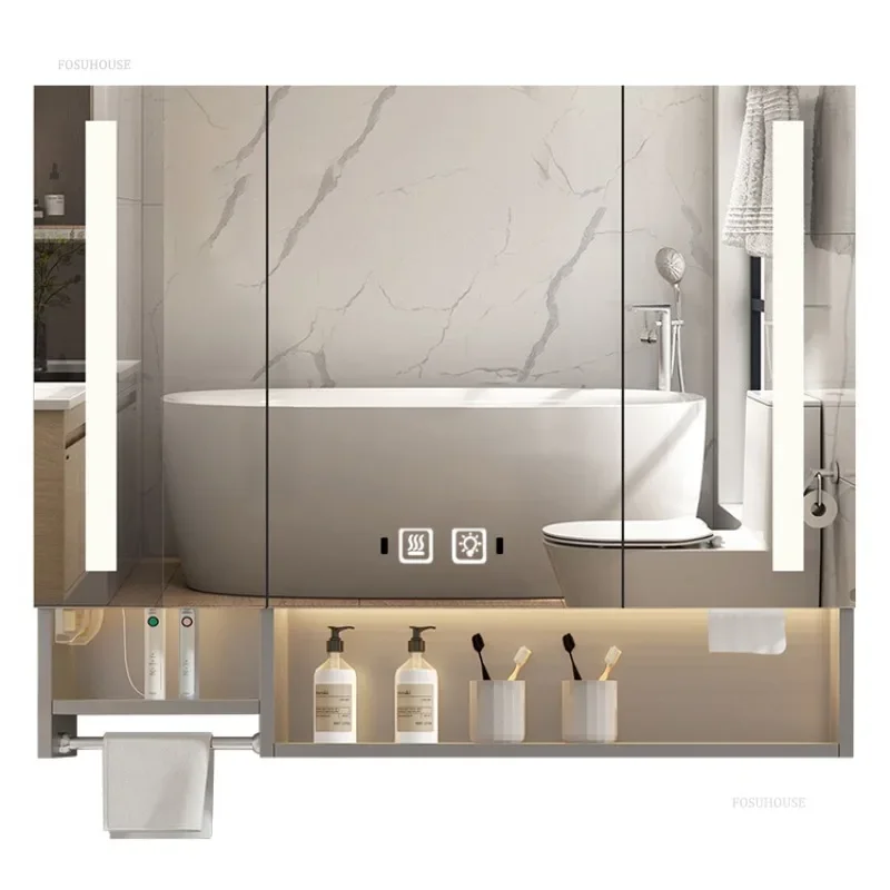 Stainless Steel Smart Bathroom Mirror Cabinet with Light Bathroom Furniture Wall Body Sensor Mirror Cabinet with Towel Bar