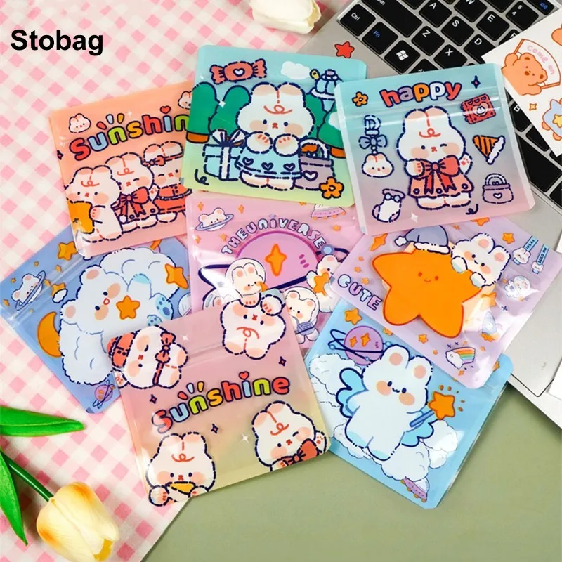 

StoBag 500pcs Wholesale Transparent Candy Snack Packaging Ziplock Bags Cute Small Kids Cartoon Plastic Sealed Food Storage Clear