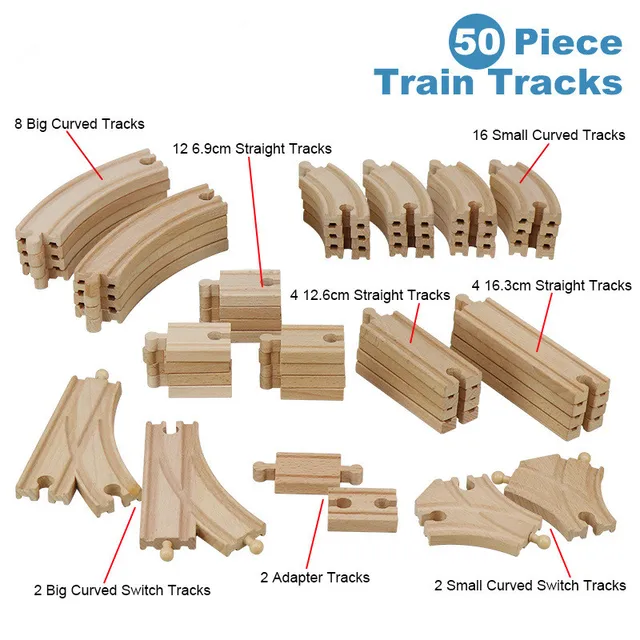 60PCS/Set Wooden Track Railway Toys Beech Wooden Train Track