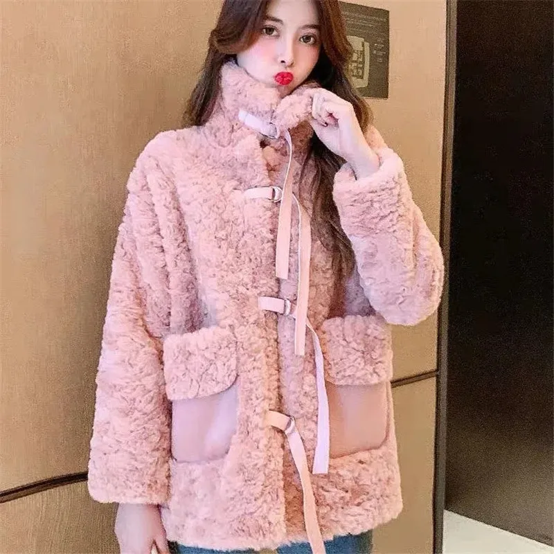 Manteau épais en fausse fourrure pour femme, veste chaude et douce en