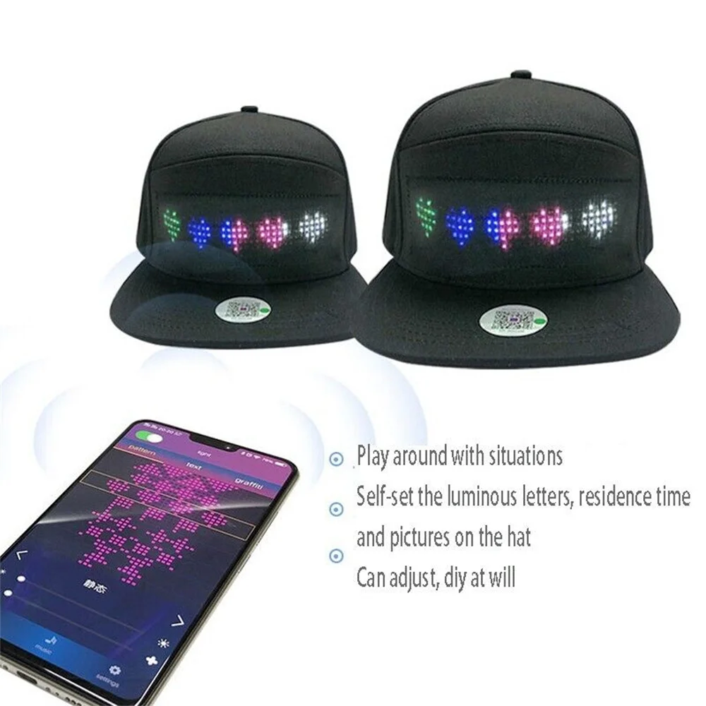 Unisex Baseball Cap USB Rechargeable Bluetooth APP Programmable LED Scrolling Message Display Board Hip Hop Street Snapback Hat 5