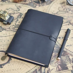 Handcrafted Genuine Leather Vintage Sketchbook for Travelers and Artists (Black)