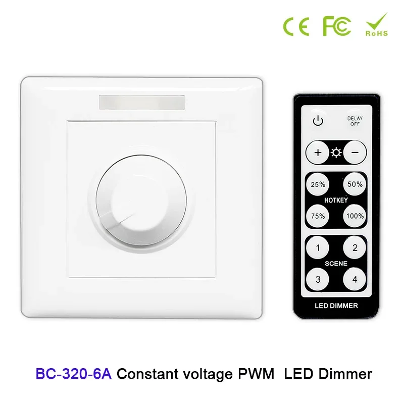 12V-48V 24V 6A Knob style LED Dimmer constant voltage PWM Output signal with wireless IR remote led controller set for LED Strip