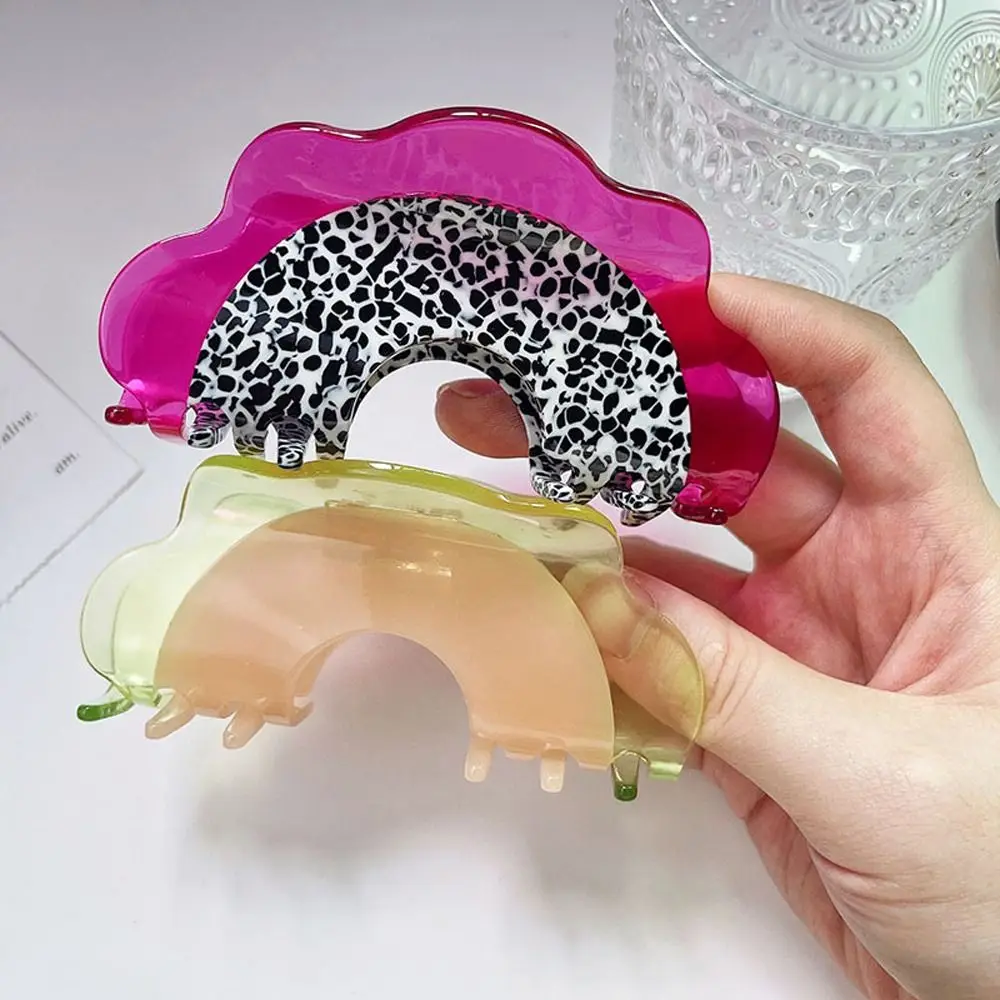 

Dragon Fruit Half-Moon Women Hairpins Patchwork Fruits Shark Clip Leopard Hami Melon Hair Clip Half-Moon Acetate Hair Claw
