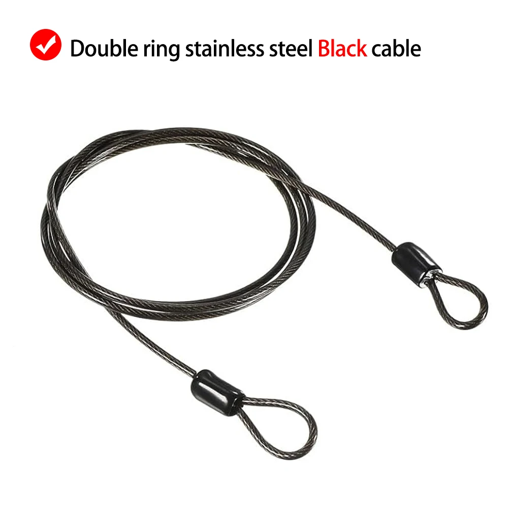 Pvc Revestido Cabo com Anel Duplo Bagagem Lock Core 304 Fio de Aço Inoxidável mm de Espessura 0.3 m 0.4 m 0.5 m m 1.5 m 2m Peças Preto