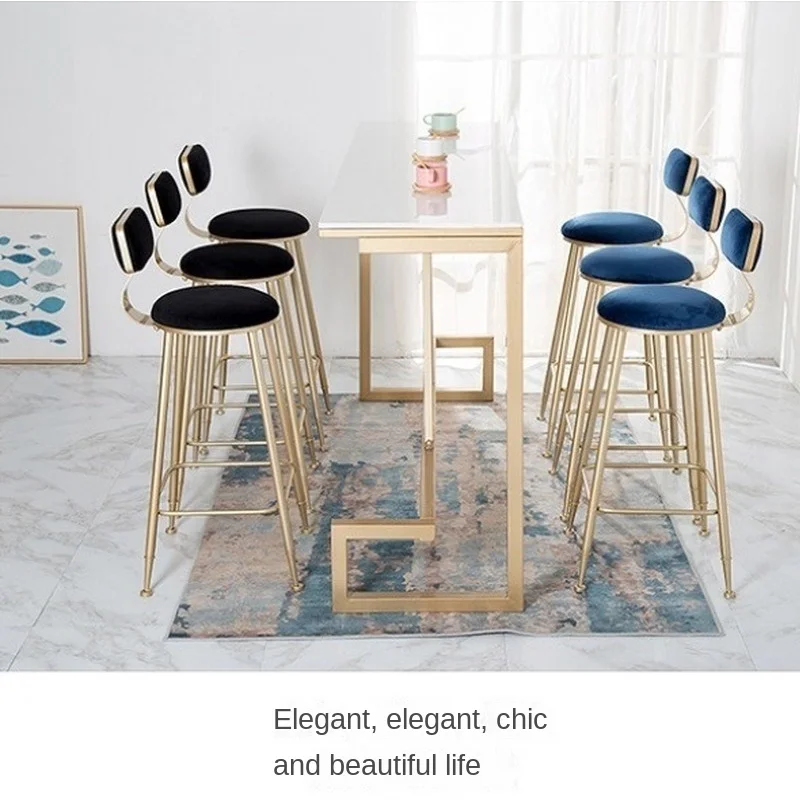 Metal bar stool with backrest high stool net red restaurant bar chair milk tea dessert shop high