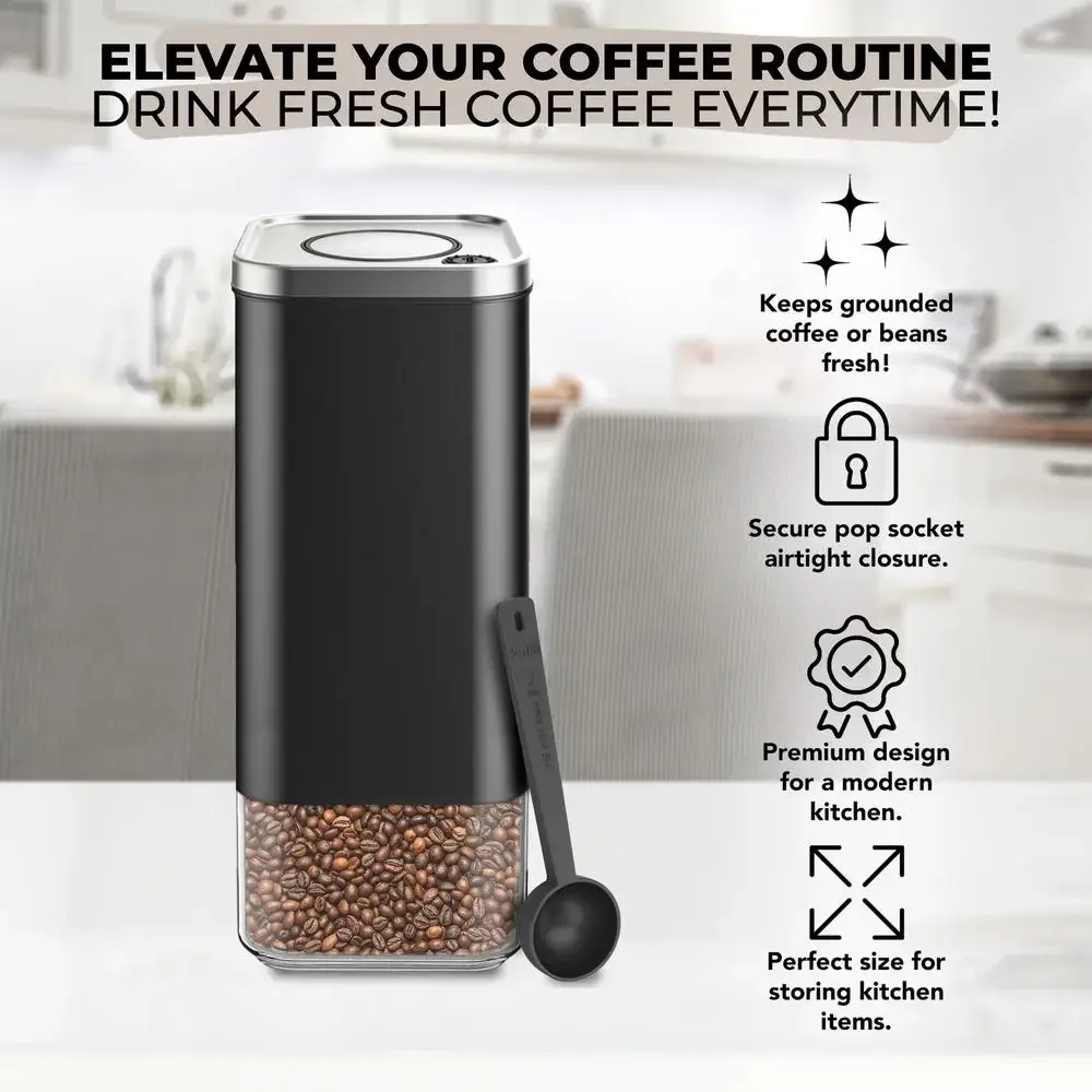 Stainless Steel Glass Airtight Coffee Storage Container Freshness Seal 16oz.