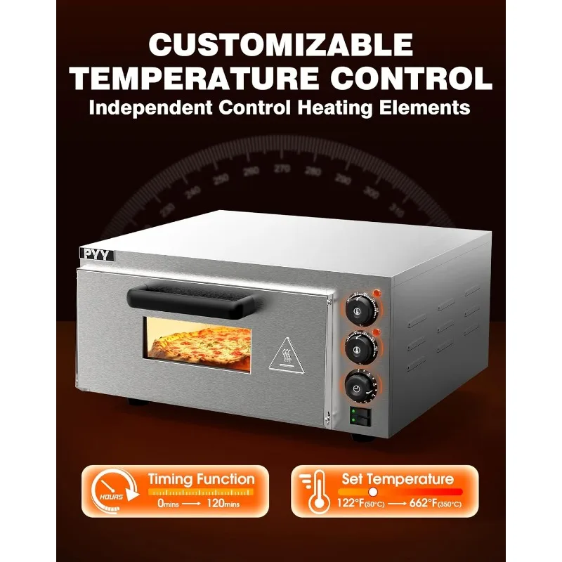 PYY Countertop Electric Pizza Oven - 1800W With Pizza Stone, Timer, 360° Heating For 14" Pizza