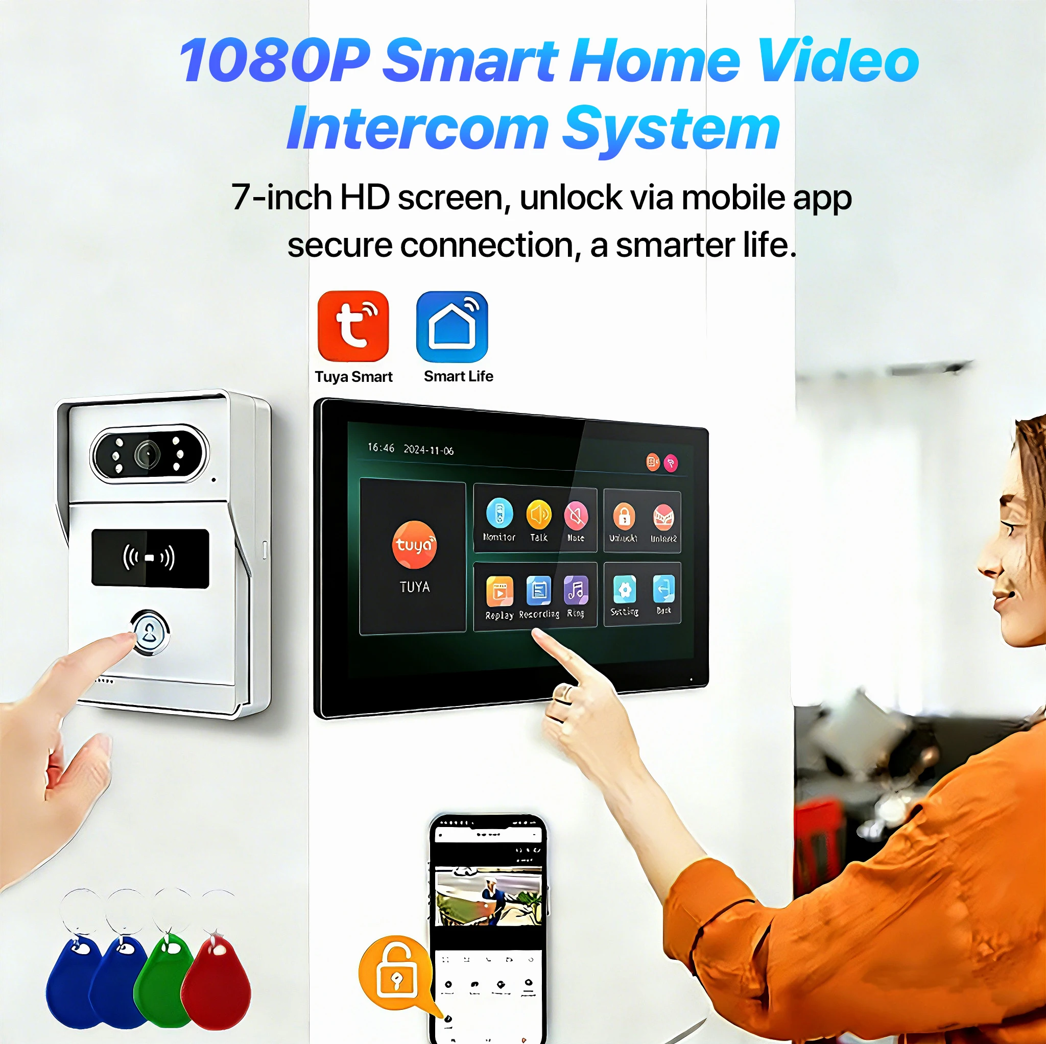 Sbd54b5ca6aec44da9647e30c6b78d3eey Tuya 7" Touch Screen 2-Wire Smart Video Doorbell System APP APP Remote RFID Unlock Night Vision Home Intercom Kits For Villa