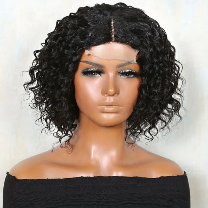 

Soft Glueless Black Kinky Curly Short Bob Preplucked Baby Hair Lace Front Wig For Women 180density Natural Hairline