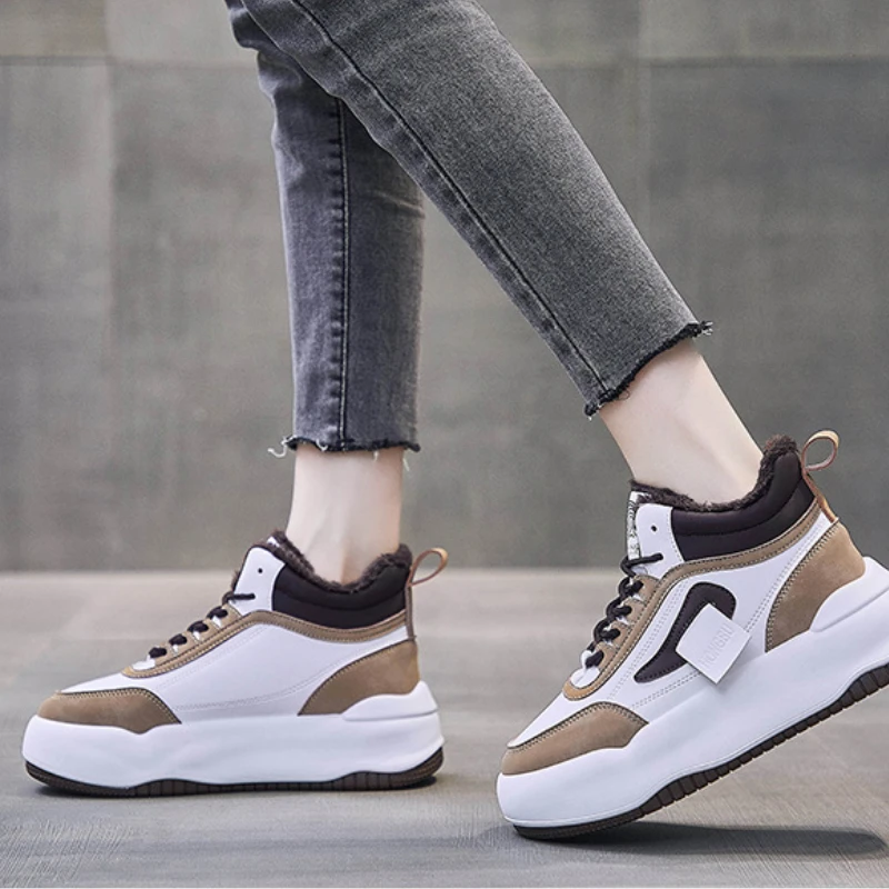 Womens Sneakers Winter 2022 New In Fashion Plus Velvet Warm Platform Skateboard Shoes Woman Comfort Running Sports Snow Shoes