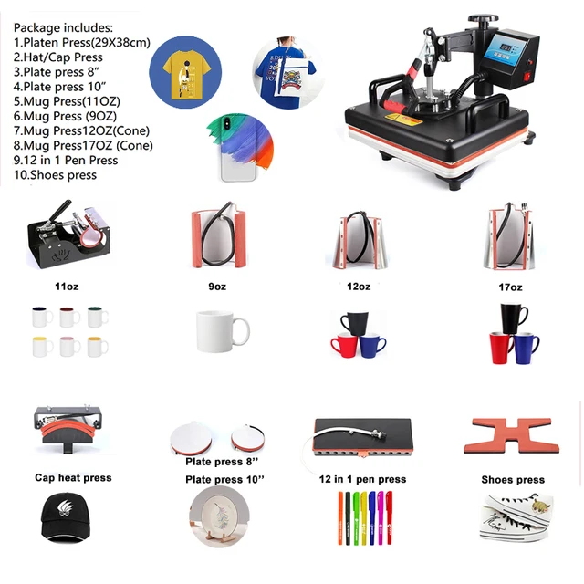 Generic 10 In 1 Combo Heat Press Machine For Pen Mug Plate Cloth T-shirt  Heat Transfer Printing Machine @ Best Price Online