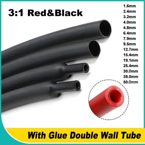 Red Black 3:1 Dual Wall With Glue Heat Shrink Tube 1.6 ~ 50mm Polyolefin Shrinkable Tubing Adhesive Lined Insulated Cable Sleeve