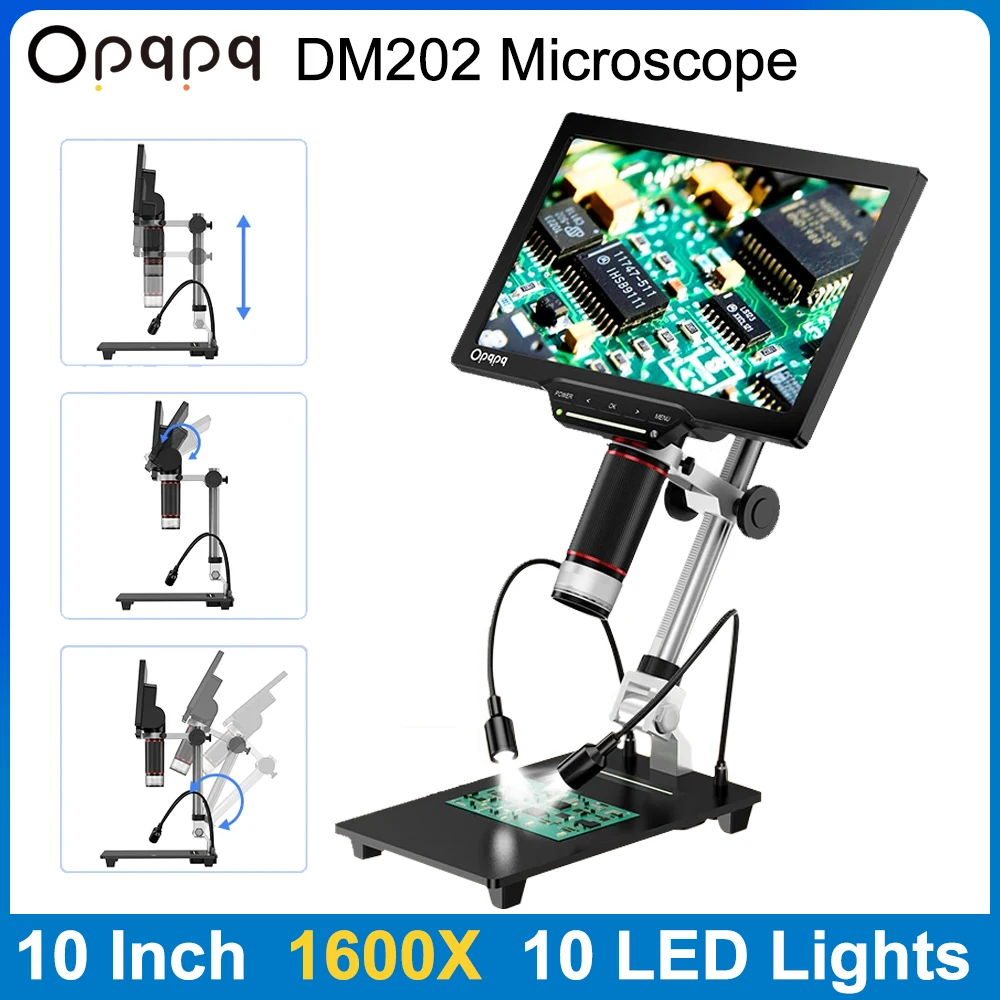 10 1080P FHD Digital Microscope 1600X coin Magnifier 10 LED Light 32G  Soldering