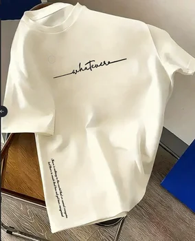 T-shirt Casual Sportiva in Cotone per Primavera ed Estate, Modello Unisex con Stampa di Lettere, Collo Tondo e Maniche Corte