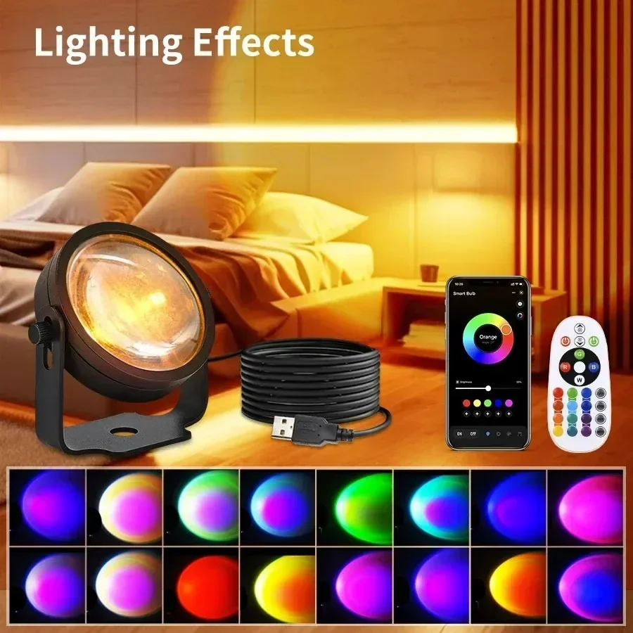 Tuya Smart Sunset Projector Lamp, RGB LED Night Light with Smart Life App & Remote for Photography, Selfie & Party Decoration