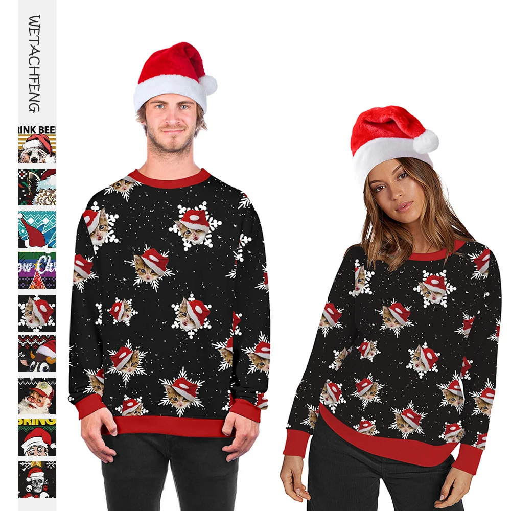 

Party Holiday Ugly Christmas Sweater Unisex Funny Cats Snowflake Merry Christmas Sweatshirts Women Men Loose Xmas Pullovers Tops