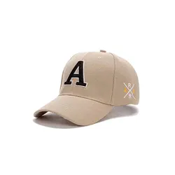 Unisex Embroidered Letter A Adjustable Baseball Cap - Casual Outdoor Sunscreen Hat - Adjustable (Khaki)